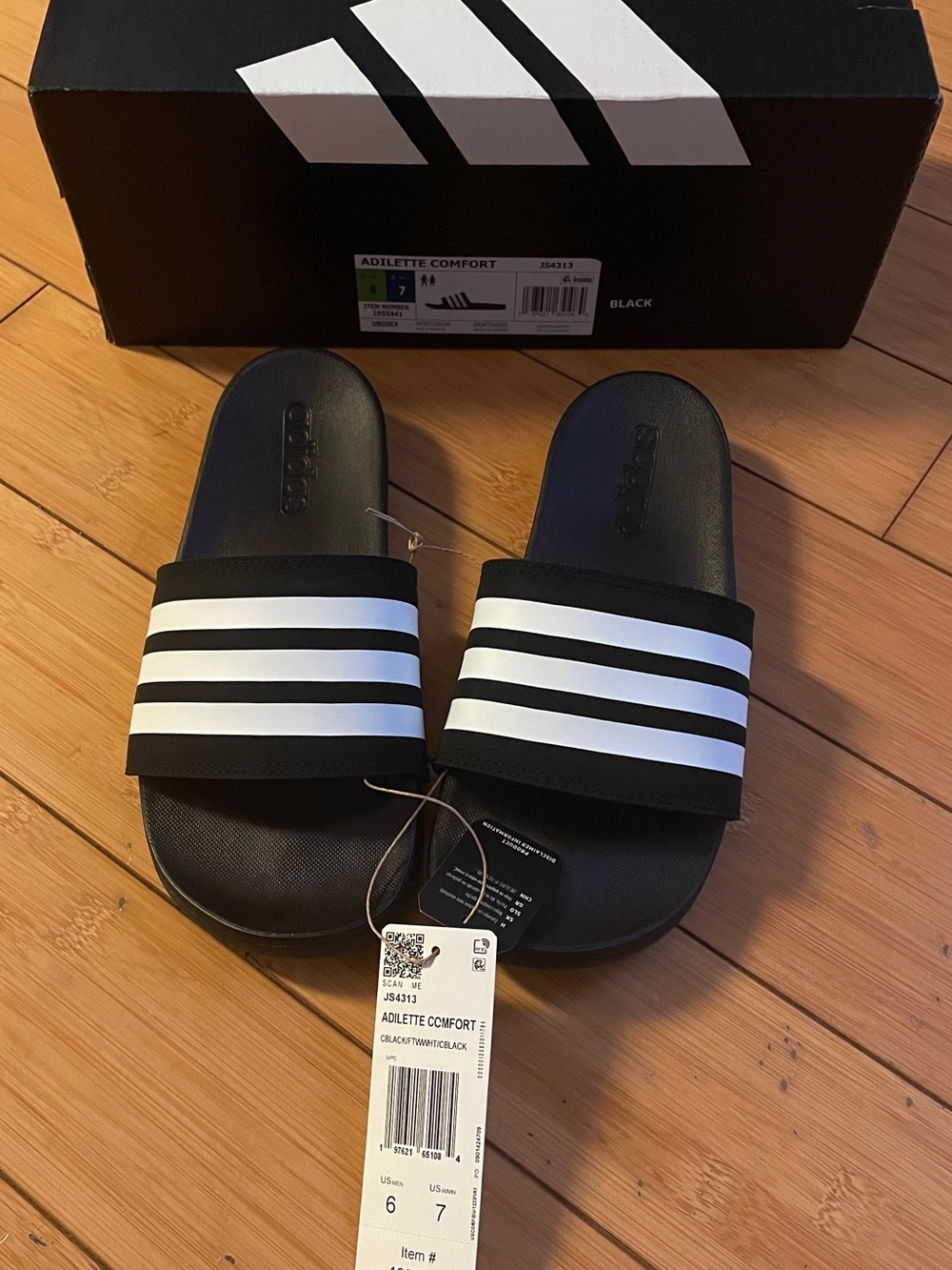 adidas Black Slide Sandals with White Stripes